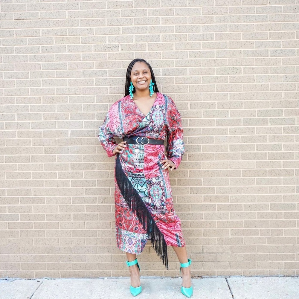SHEIN Floral And Geo Print Fringe Detail
Ruched Side Dress